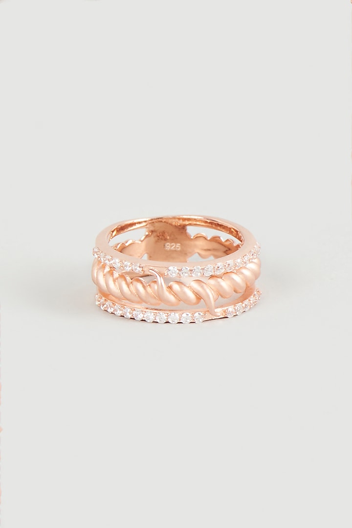 Rose Gold Finish Cubic Zirconia Ring In Sterling Silver by Silberry