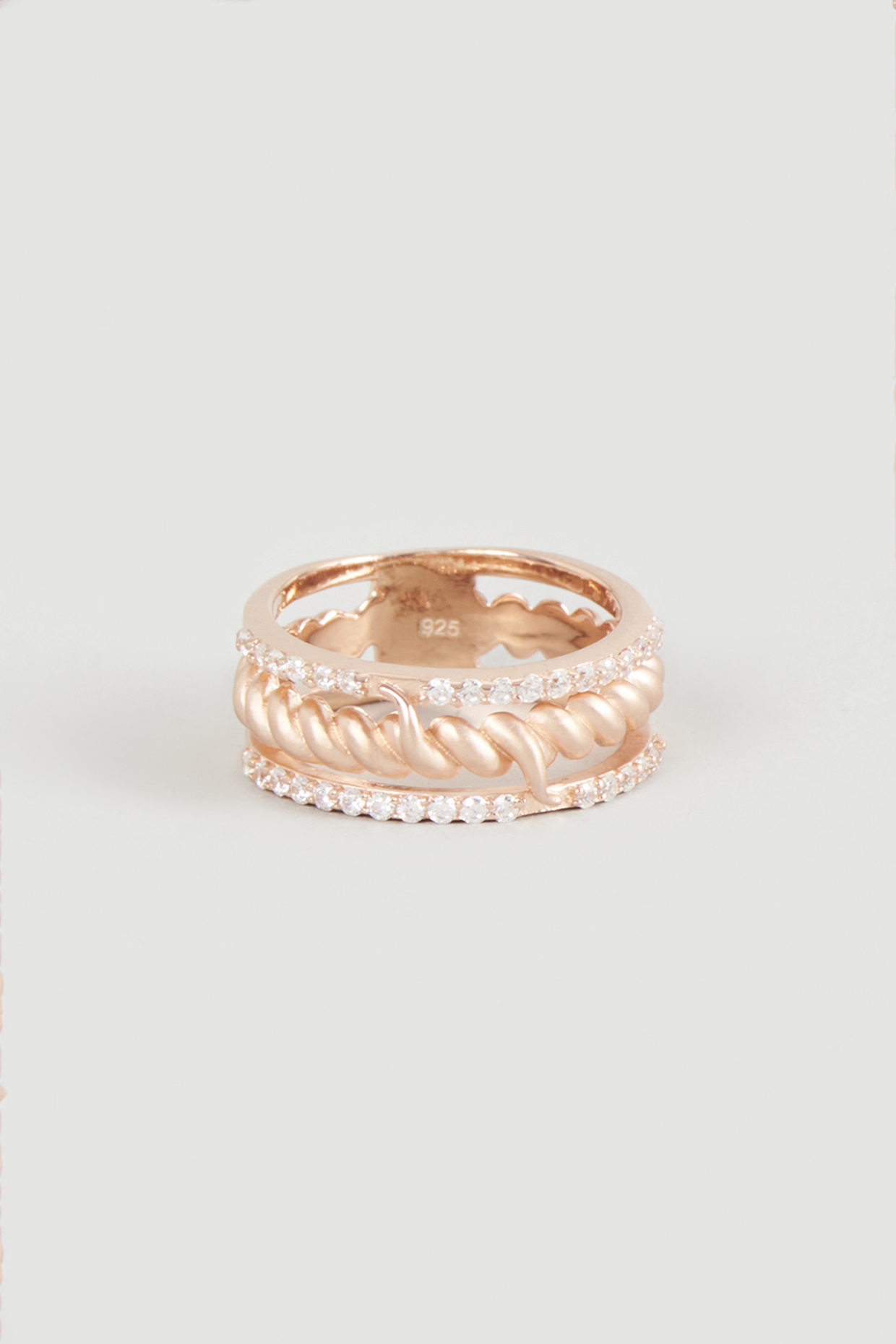 Rose Gold Finish Cubic Zirconia Ring In Sterling Silver by Silberry