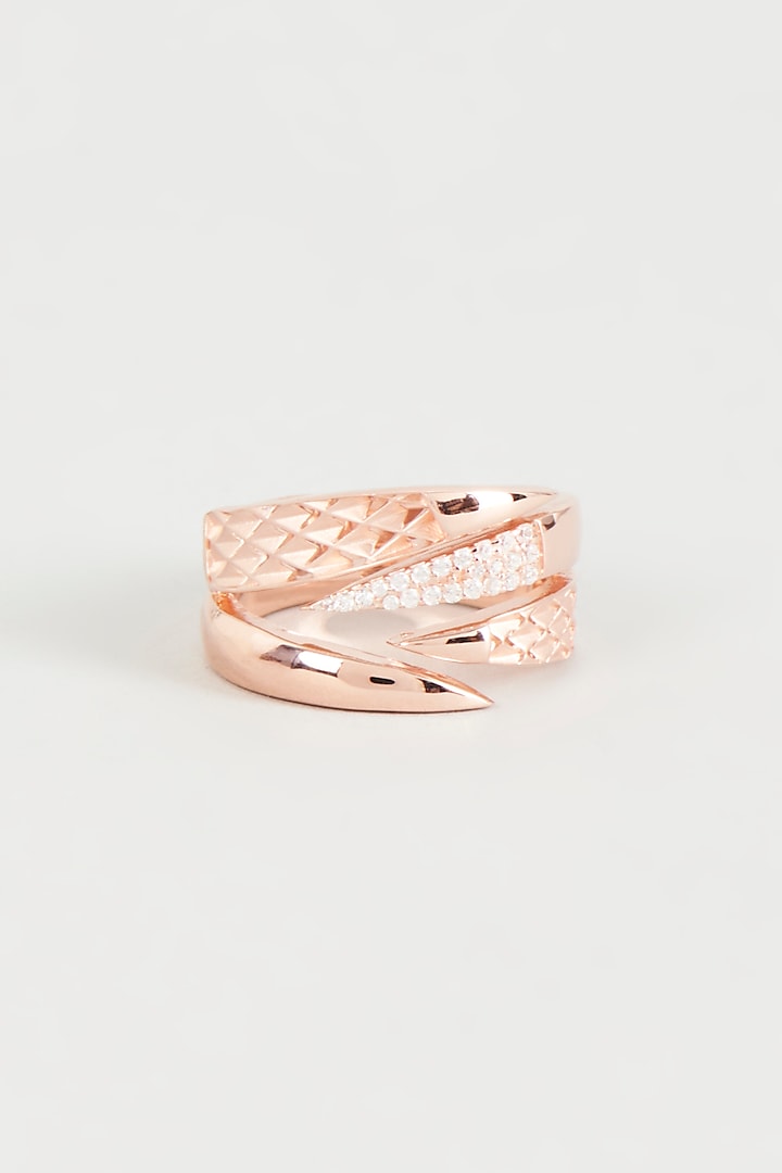 Rose Gold Finish Cubic Zirconia Ring In Sterling Silver by Silberry