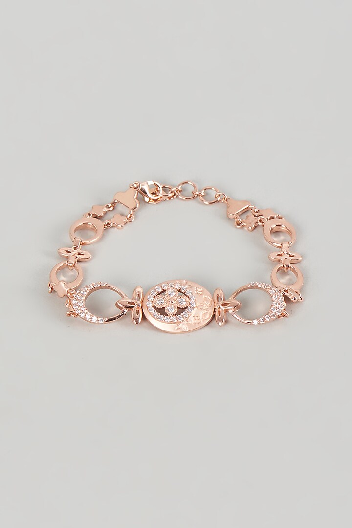 Rose Gold Finish Cubic Zirconia Openable Bracelet In Sterling Silver by ...