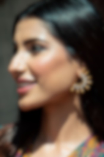 Gold Plated Kundan Polki Stud Earrings In Sterling Silver by Silver Ishq at Pernia's Pop Up Shop