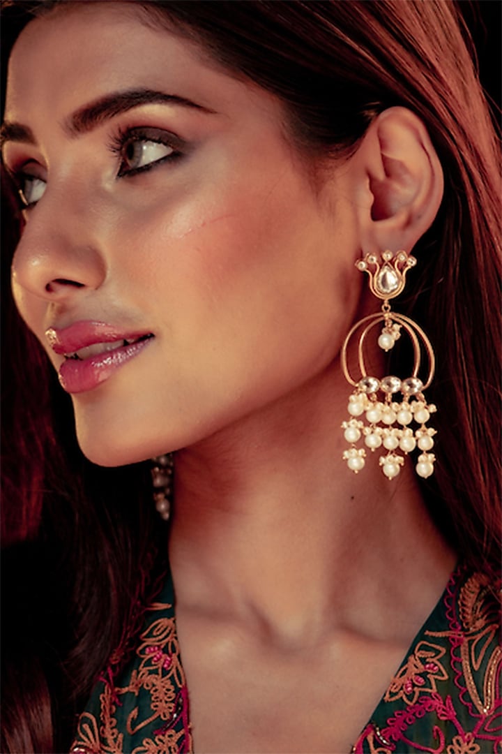 Gold Plated Pearls Dangler Earrings In Sterling Silver by Silver Ishq at Pernia's Pop Up Shop