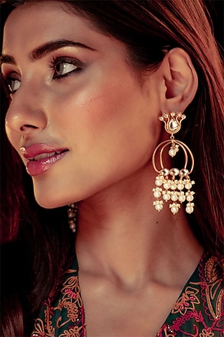 Gold Plated Pearls Dangler Earrings In Sterling Silver by Silver Ishq