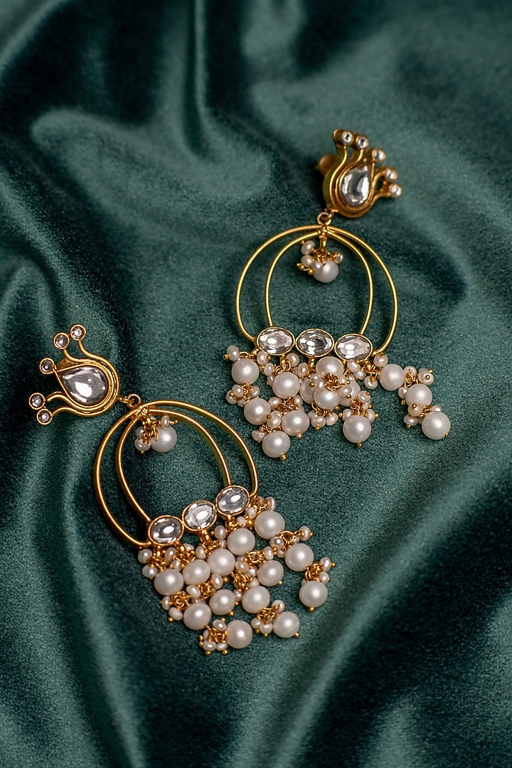 Gold Plated Pearls Dangler Earrings In Sterling Silver by Silver Ishq at Pernia's Pop Up Shop