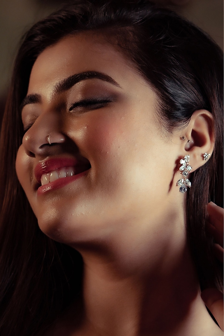 Rose Gold Finish Zircon Dangler Earrings In Sterling Silver by Silver Ishq at Pernia's Pop Up Shop