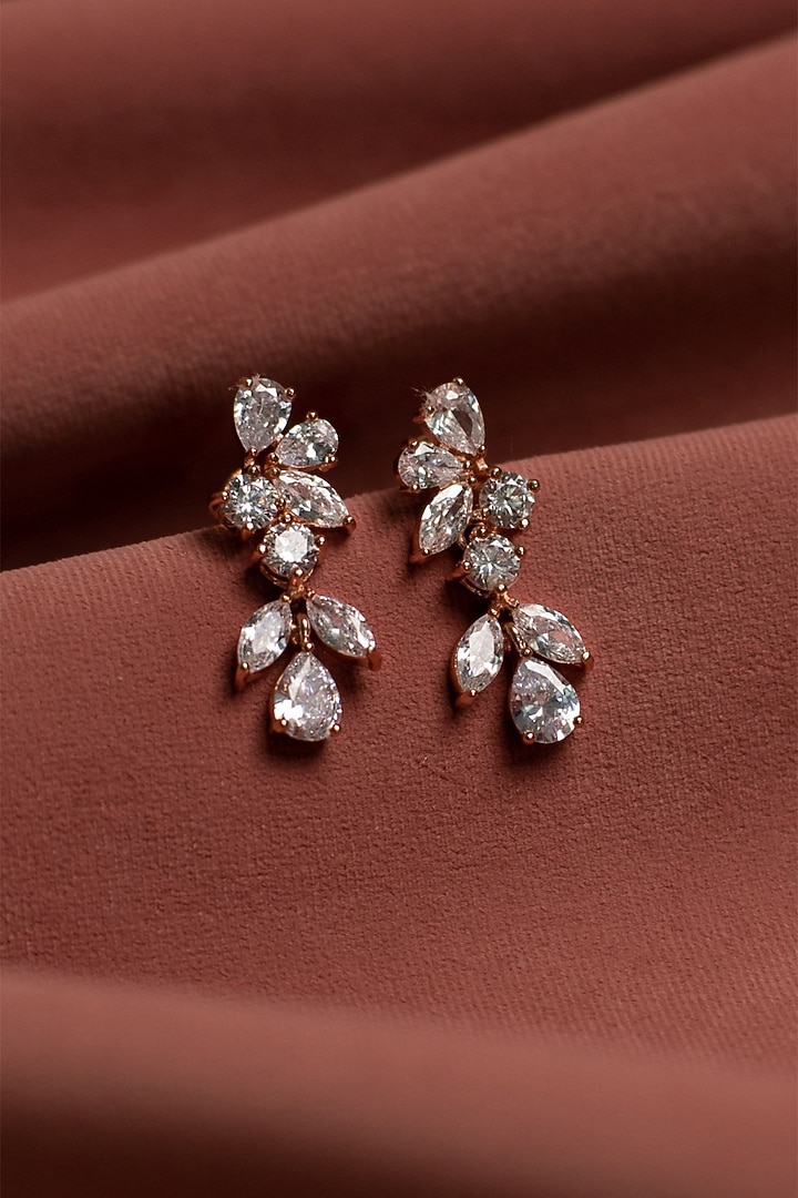 Rose Gold Finish Zircon Dangler Earrings In Sterling Silver by Silver Ishq at Pernia's Pop Up Shop
