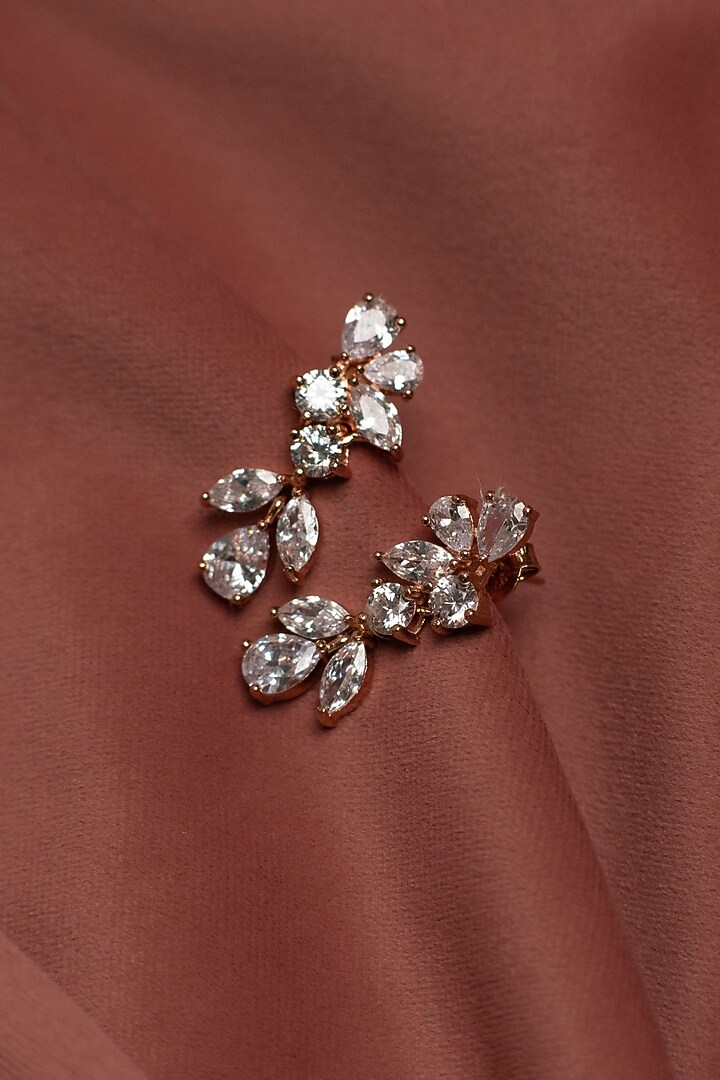 Rose Gold Finish Zircon Dangler Earrings In Sterling Silver by Silver Ishq at Pernia's Pop Up Shop