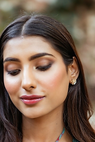 Gold Plated Kundan Polki Stud Earrings In Sterling Silver by Silver Ishq
