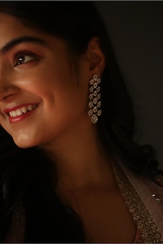 White Rhodium Finish Zircon Dangler Earrings In Sterling Silver by Silver Ishq