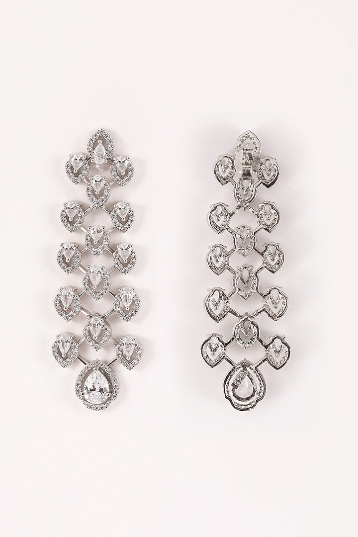 White Rhodium Finish Zircon Dangler Earrings In Sterling Silver by Silver Ishq at Pernia's Pop Up Shop
