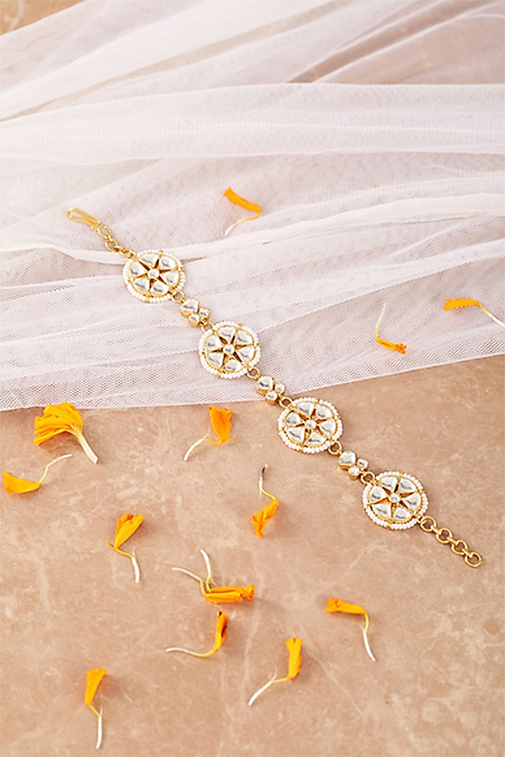 Gold Plated Kundan Polki Bracelet In Sterling Silver by Silver Ishq at Pernia's Pop Up Shop