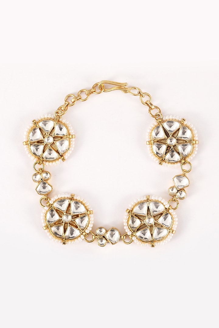 Gold Plated Kundan Polki Bracelet In Sterling Silver by Silver Ishq at Pernia's Pop Up Shop