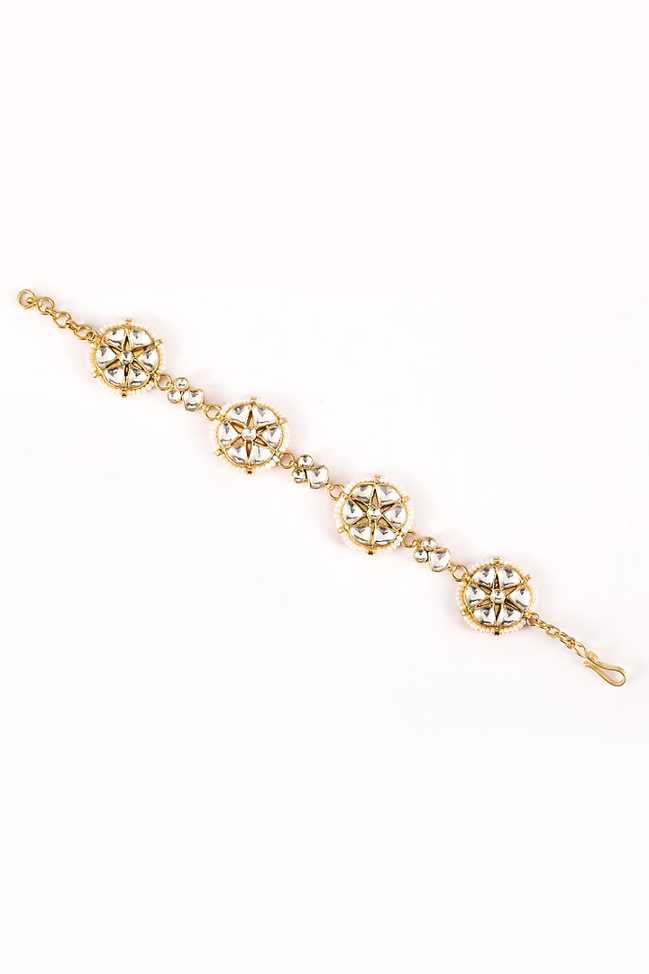 Gold Plated Kundan Polki Bracelet In Sterling Silver by Silver Ishq at Pernia's Pop Up Shop