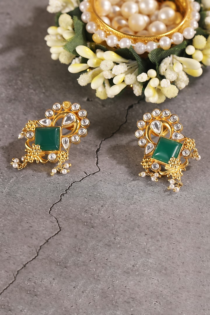 Gold Plated Green Stone Pearl Dangler Earrings In Sterling Silver by  Silver Ishq at Pernia's Pop Up Shop