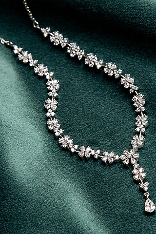 White Finish Zircon Necklace Set In Sterling Silver by Silver Ishq