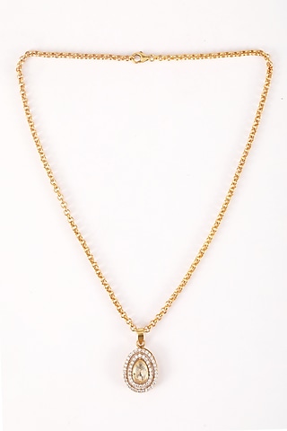 Gold Plated Kundan Polki Pearl Necklace Set In Sterling Silver by Silver Ishq