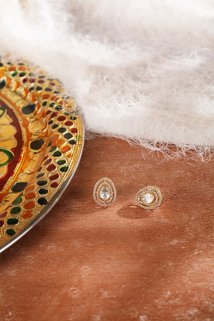 Gold Plated Kundan Polki Pearl Necklace Set In Sterling Silver by Silver Ishq at Pernia's Pop Up Shop