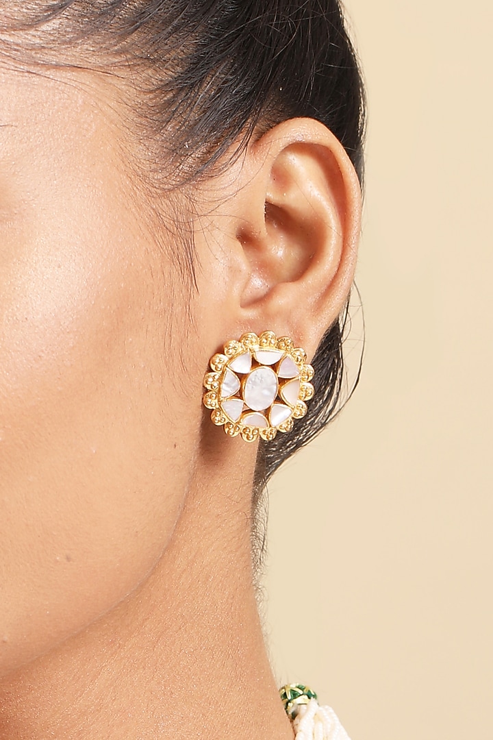 Gold Plated Kundan Polki & Mother Of Pearl Choker Necklace Set In Sterling Silver by Silver Ishq at Pernia's Pop Up Shop