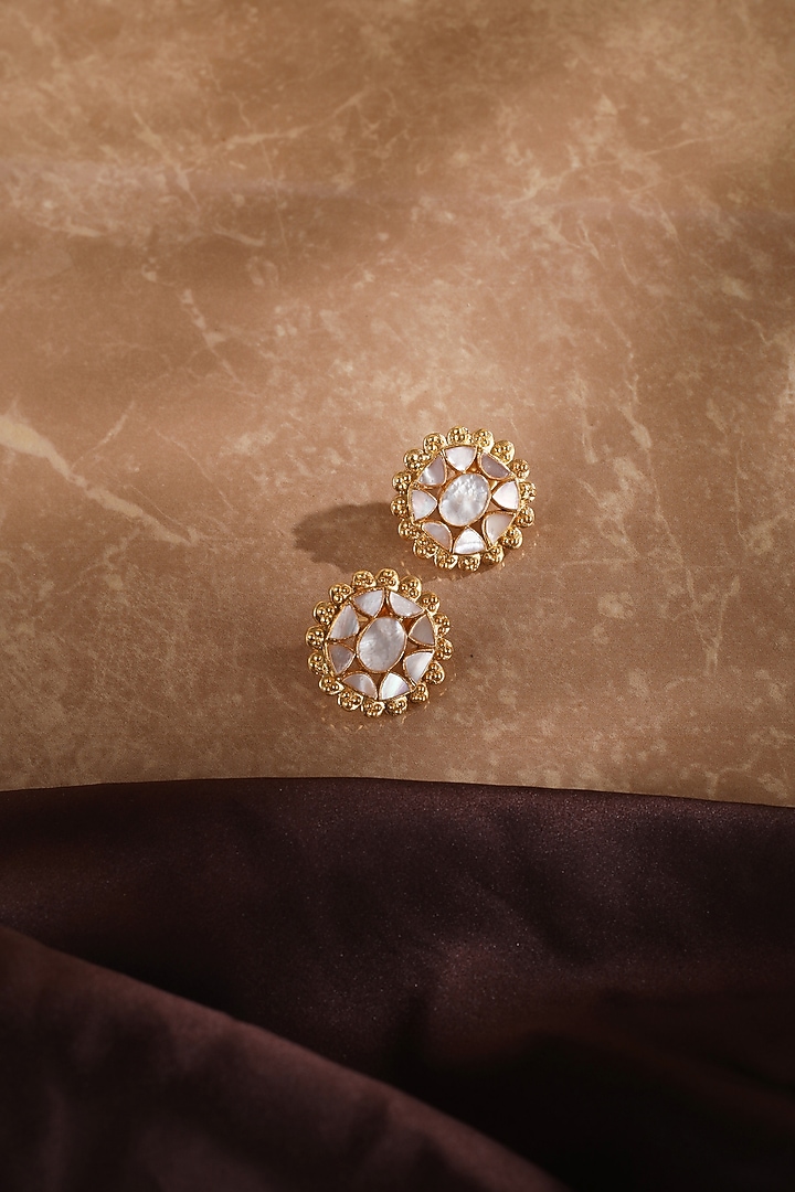 Gold Plated Kundan Polki & Mother Of Pearl Choker Necklace Set In Sterling Silver by Silver Ishq at Pernia's Pop Up Shop