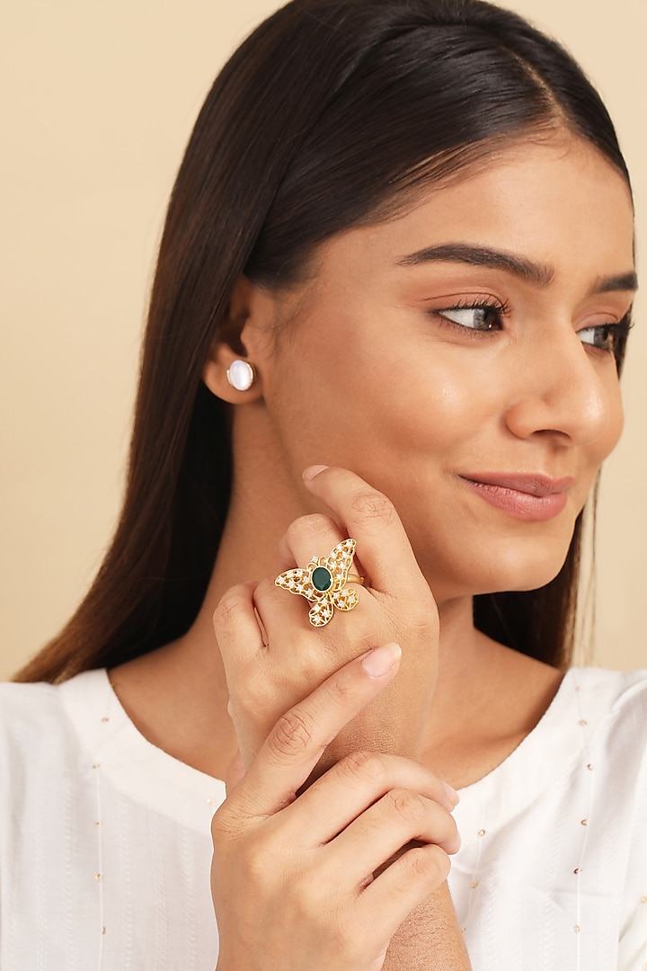 Gold Plated Zircon Ring In Sterling Silver by Silver Ishq