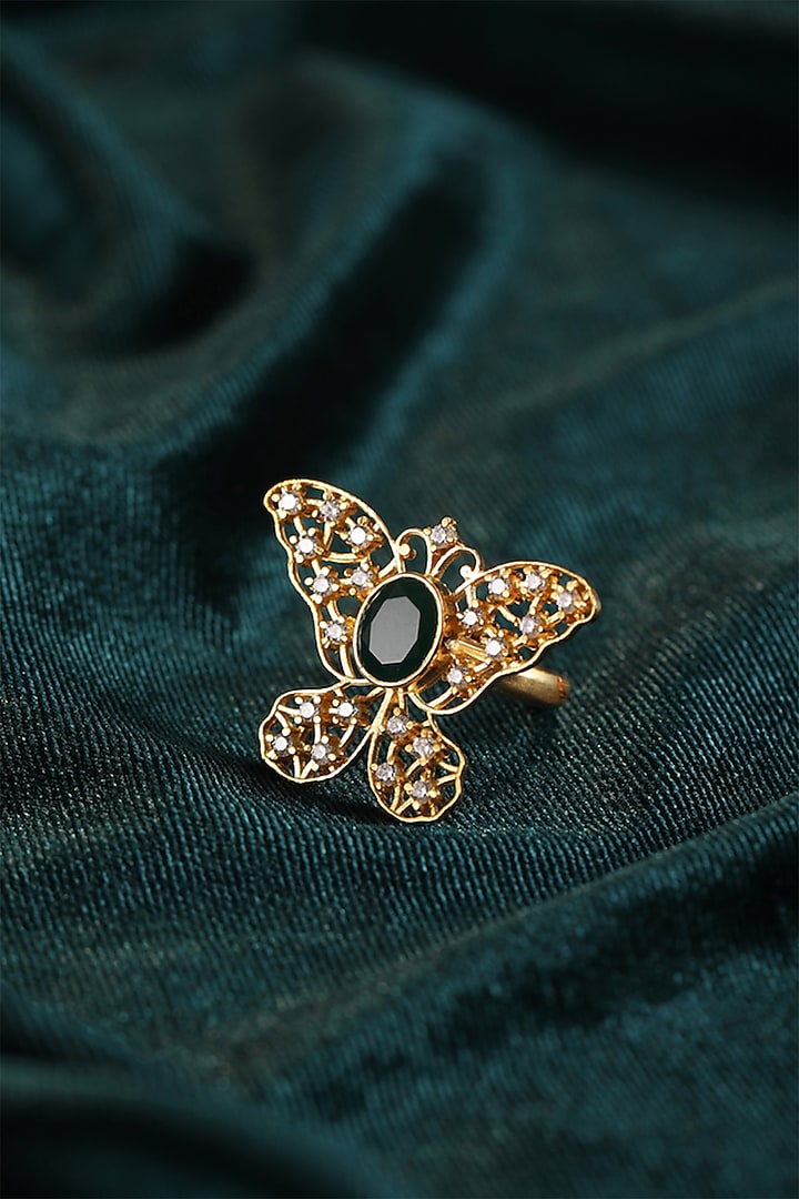 Gold Plated Zircon Ring In Sterling Silver by Silver Ishq at Pernia's Pop Up Shop