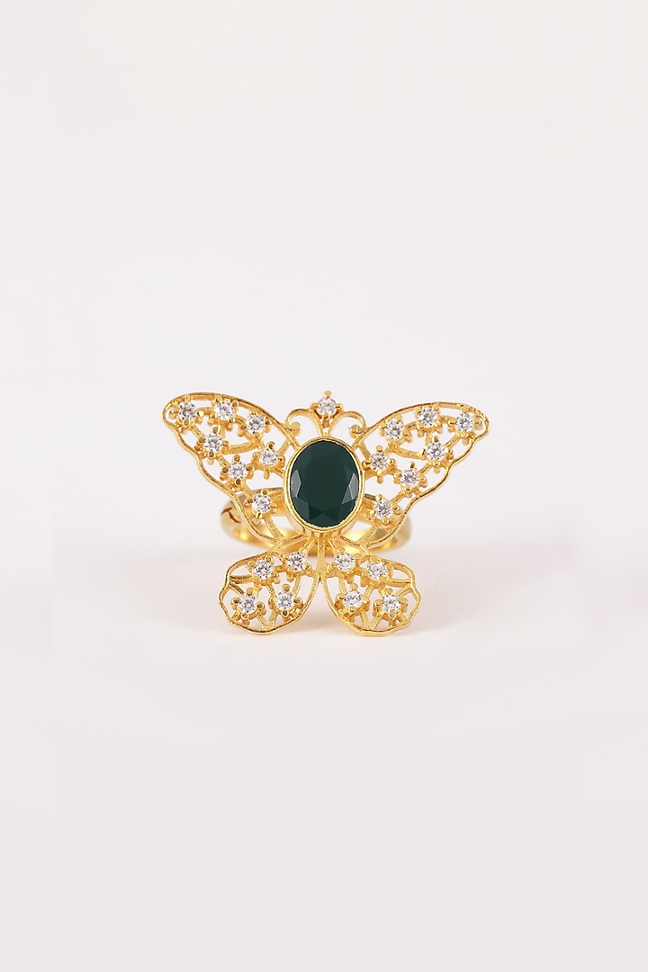 Gold Plated Zircon Ring In Sterling Silver by Silver Ishq at Pernia's Pop Up Shop