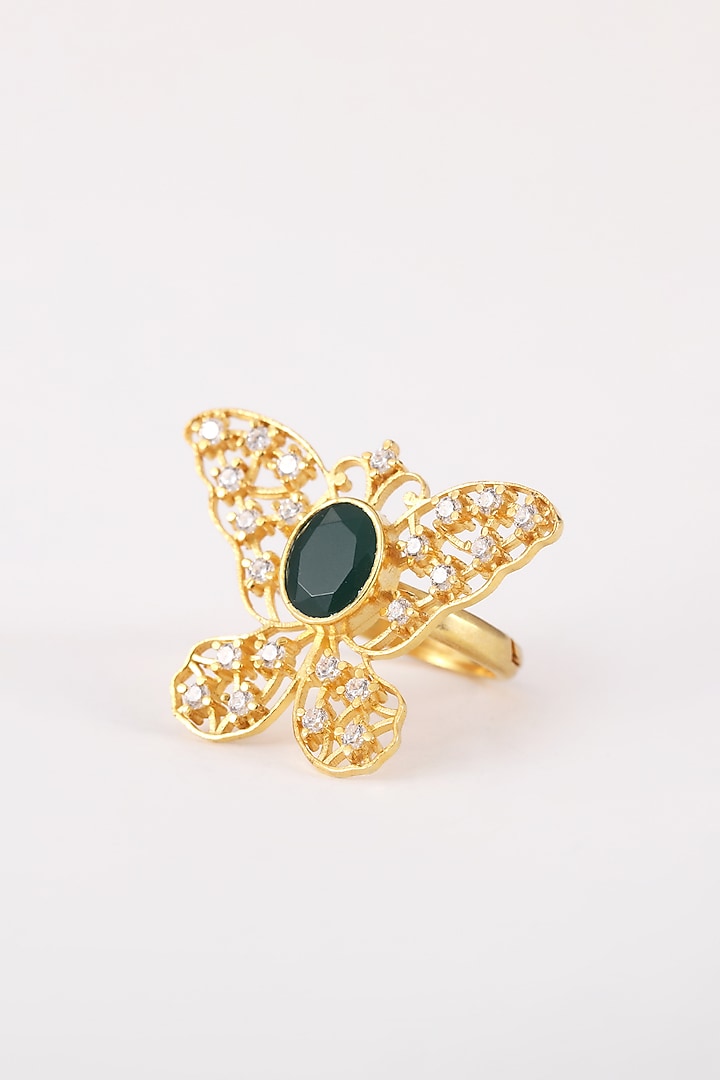 Gold Plated Zircon Ring In Sterling Silver by Silver Ishq at Pernia's Pop Up Shop