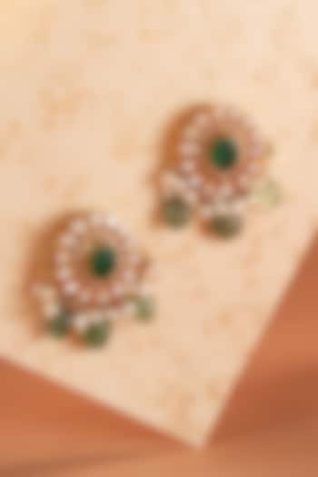 Gold Plated Green Synthetic Stone & Kundan Polki Stud Earrings In Sterling Silver by Silver Ishq at Pernia's Pop Up Shop