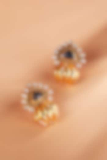 Gold Plated Aqua Synthetic Stone & Kundan Polki Stud Earrings In Sterling Silver by Silver Ishq at Pernia's Pop Up Shop