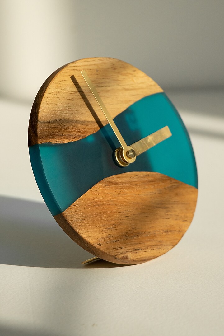 Translucent Aqua Wood-Epoxy Table Clock by Silken at Pernia's Pop Up Shop