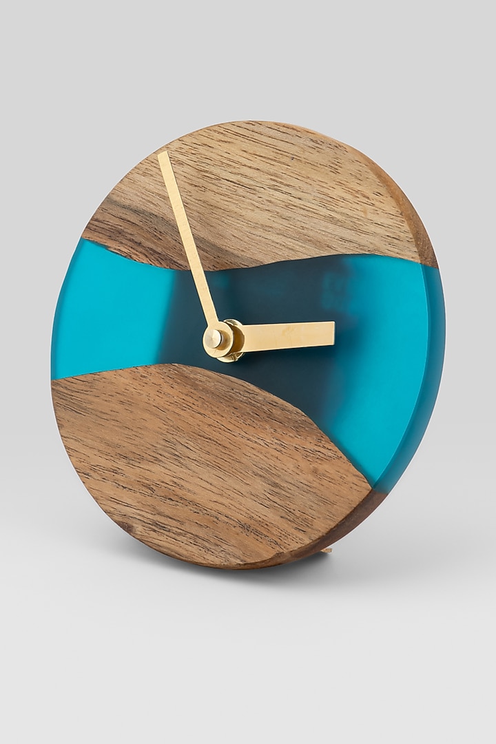 Translucent Aqua Wood-Epoxy Table Clock by Silken at Pernia's Pop Up Shop