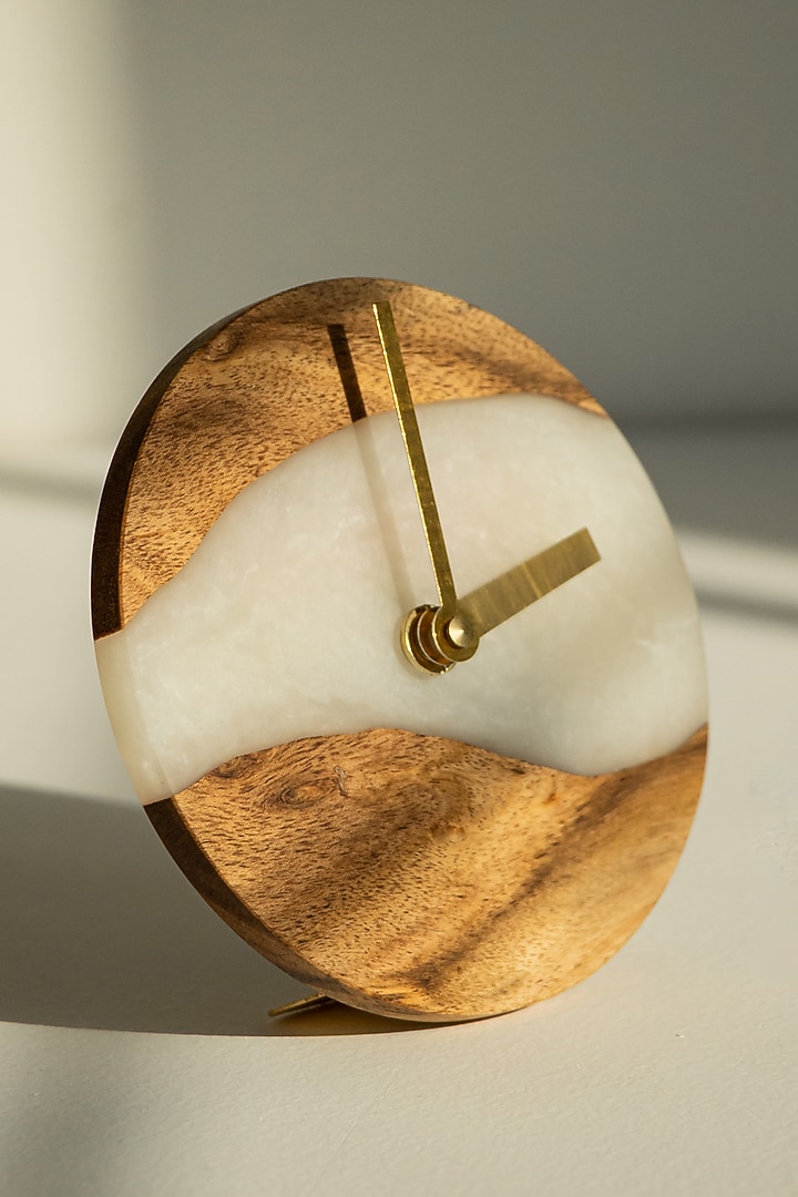 Pearl White Wood-Epoxy Table Clock by Silken at Pernia's Pop Up Shop