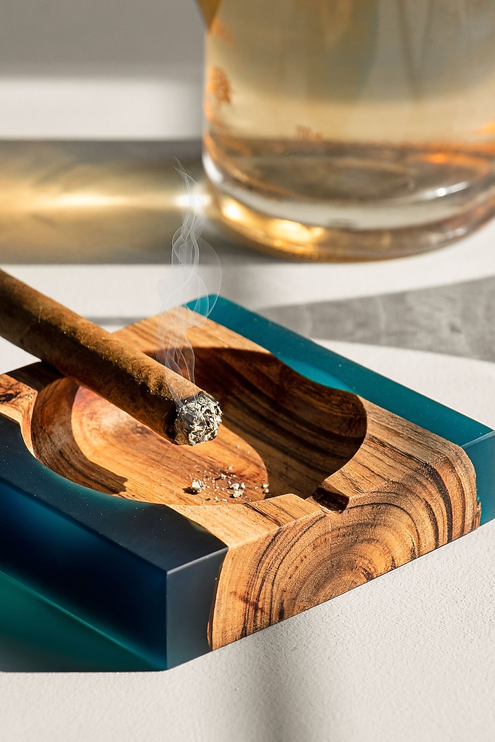 Translucent Aqua Wood-Epoxy Ash Small Tray by Silken at Pernia's Pop Up Shop