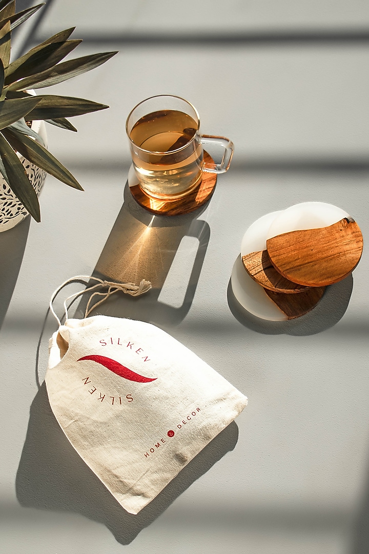 Translucent White Wood-Epoxy Round Coasters (Set of 4) by Silken at Pernia's Pop Up Shop