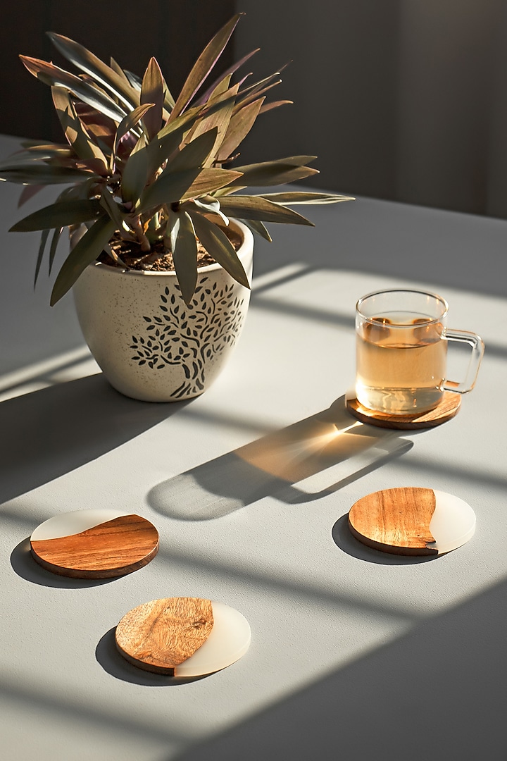 Translucent White Wood-Epoxy Round Coasters (Set of 4) by Silken at Pernia's Pop Up Shop