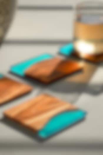 Translucent Aqua Wood-Epoxy Square Coasters (Set of 4) by Silken at Pernia's Pop Up Shop