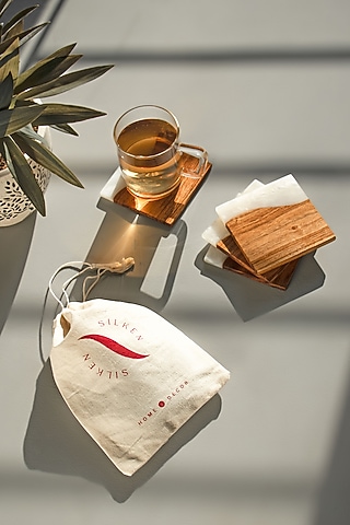 Pearl White Wood-Epoxy Square Coasters (Set of 4) by Silken