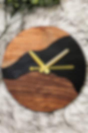 Black Wood-Epoxy Round Wall Clock by Silken
