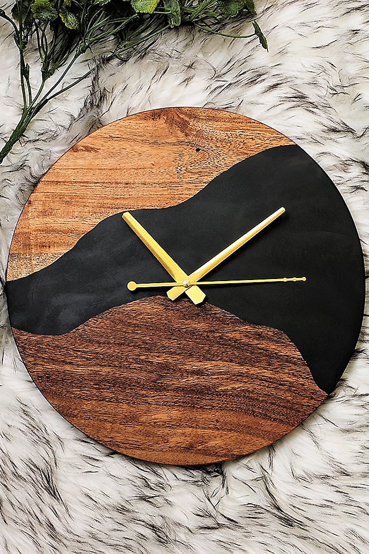 Black Wood-Epoxy Round Wall Clock by Silken