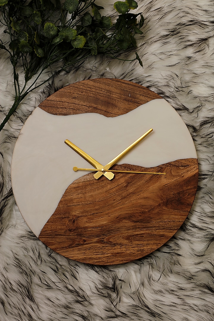 Translucent White Wood-Epoxy Round Wall Clock by Silken