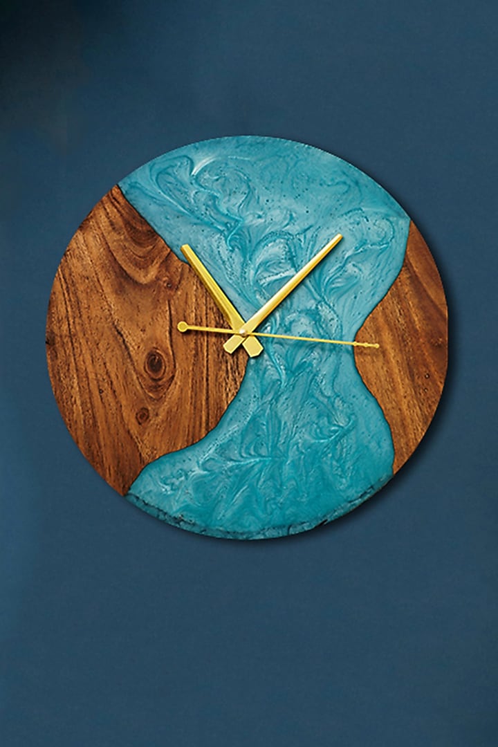 Pearl Aqua Wood-Epoxy Round Wall Clock by Silken at Pernia's Pop Up Shop