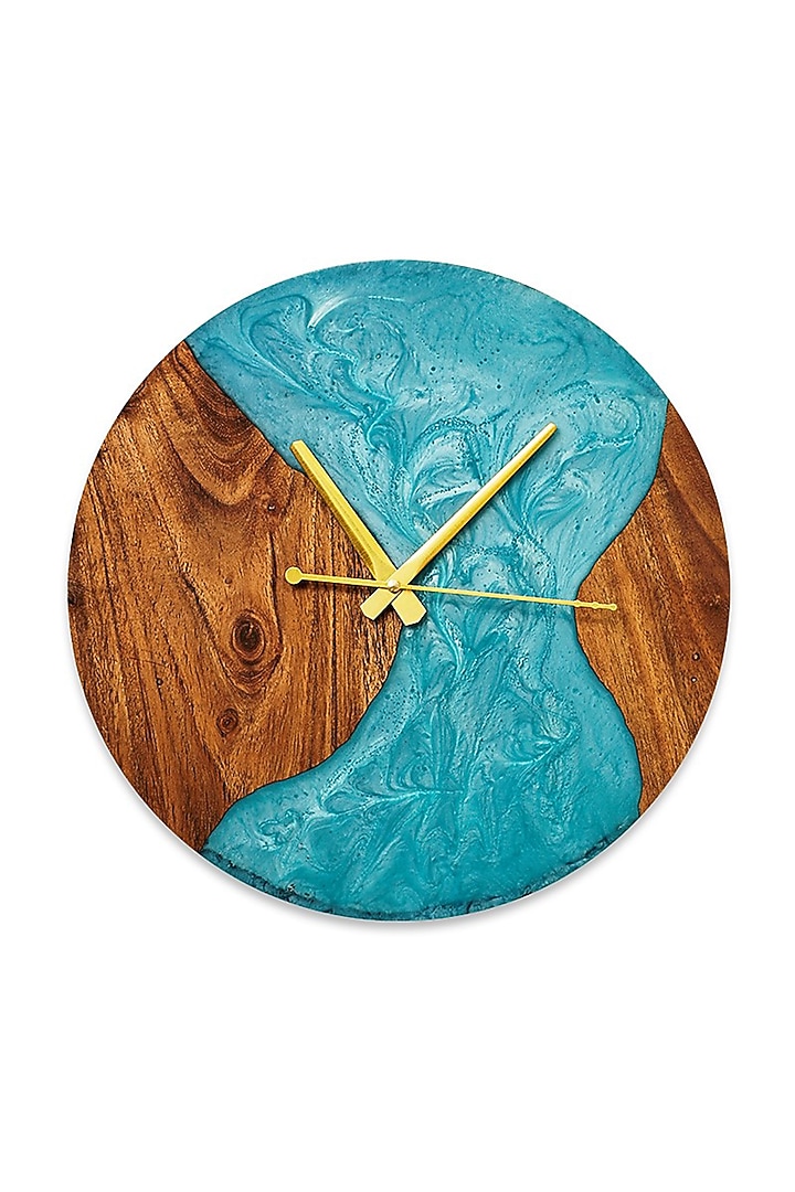 Pearl Aqua Wood-Epoxy Round Wall Clock by Silken at Pernia's Pop Up Shop