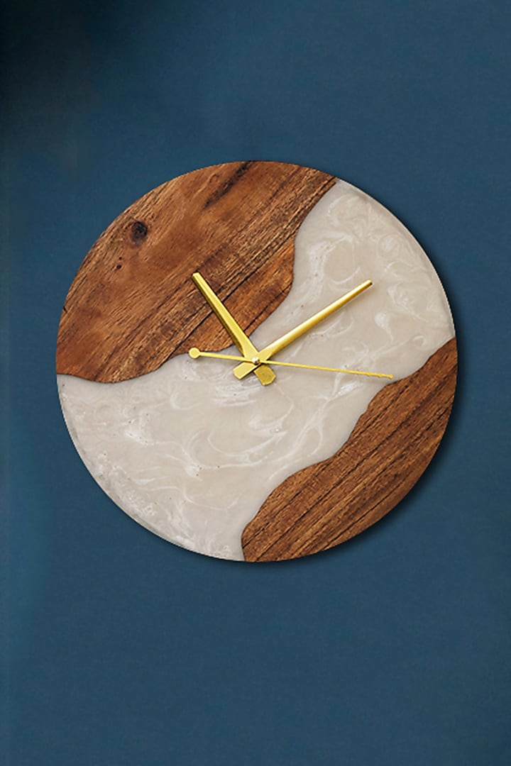 Pearl White Wood-Epoxy Round Wall Clock by Silken at Pernia's Pop Up Shop