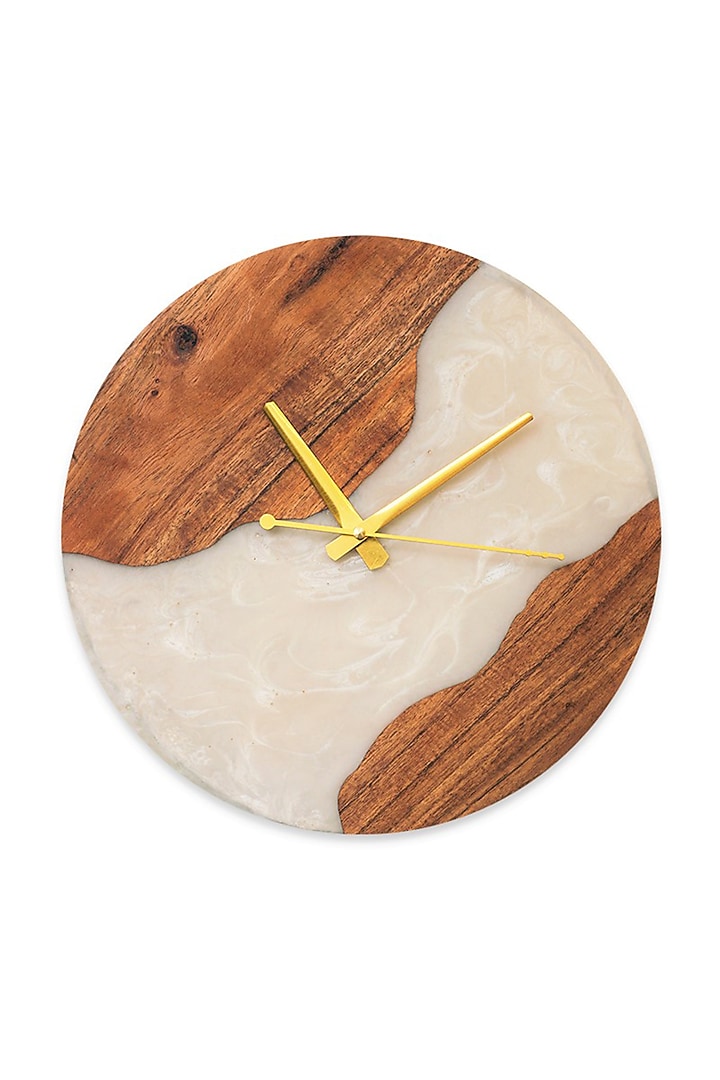 Pearl White Wood-Epoxy Round Wall Clock by Silken at Pernia's Pop Up Shop