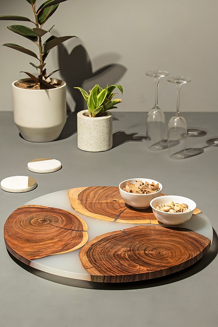 Translucent White Wood-Epoxy Lazy Susane by Silken at Pernia's Pop Up Shop