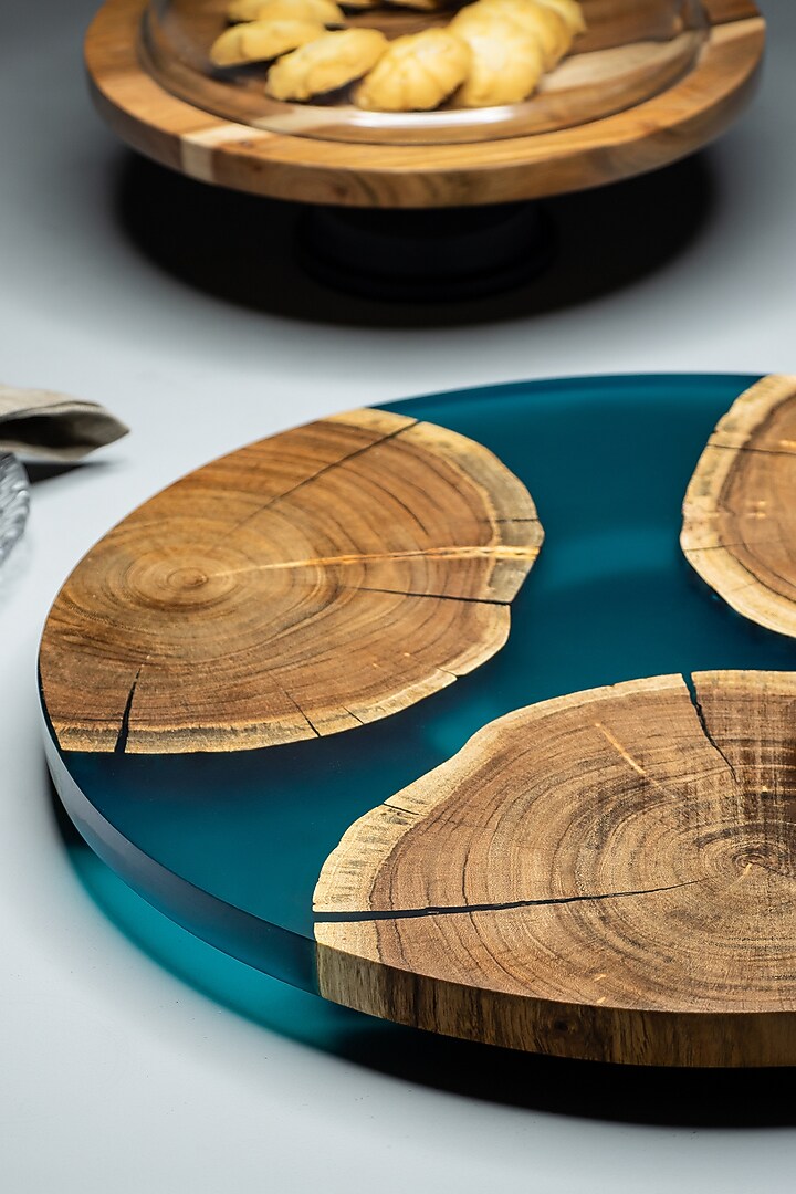Translucent Aqua Wood-Epoxy Lazy Susane by Silken at Pernia's Pop Up Shop