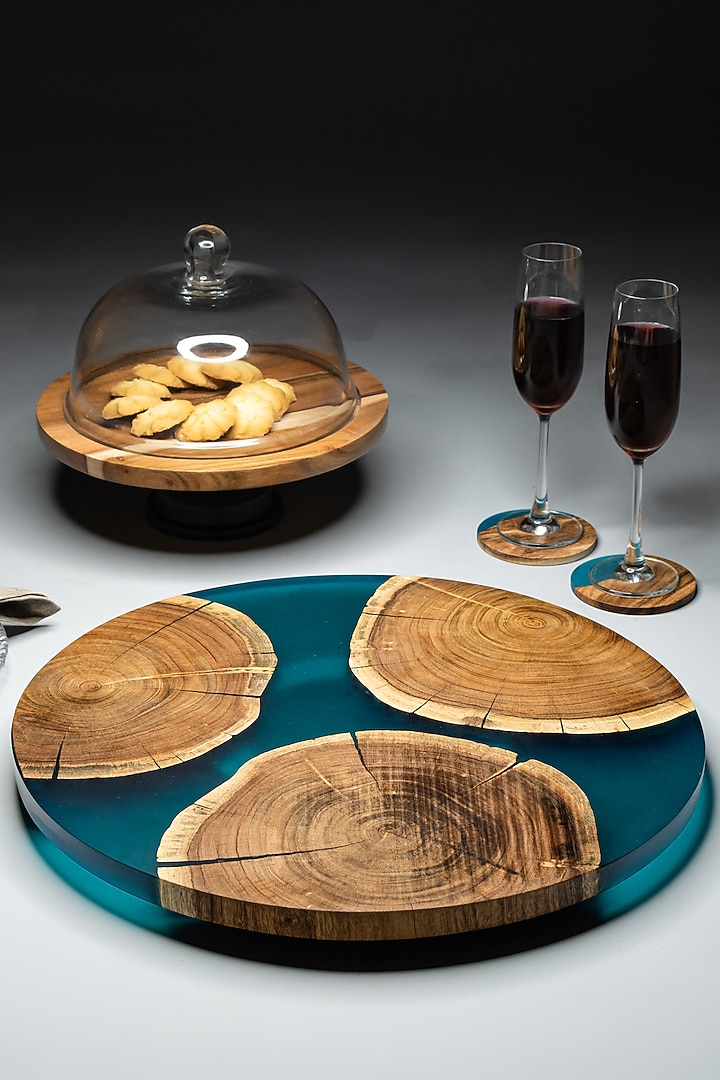 Translucent Aqua Wood-Epoxy Lazy Susane by Silken at Pernia's Pop Up Shop