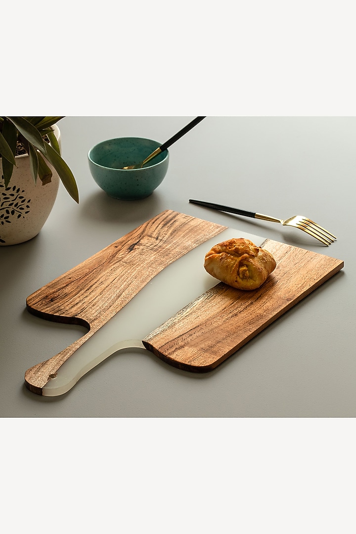 Translucent White Wood-Epoxy Platter With Paddle by Silken at Pernia's Pop Up Shop