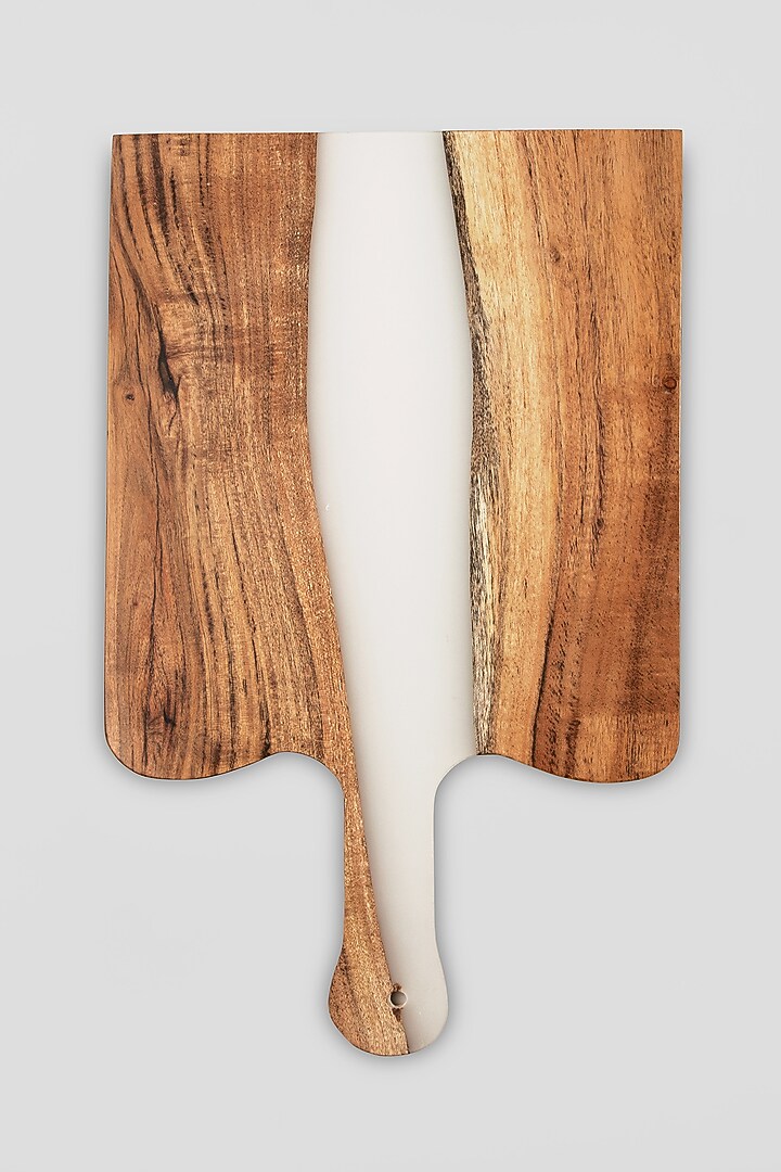 Translucent White Wood-Epoxy Platter With Paddle by Silken at Pernia's Pop Up Shop