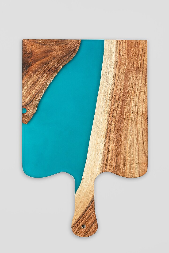 Translucent Aqua Wood-Epoxy Platter With Paddle by Silken at Pernia's Pop Up Shop